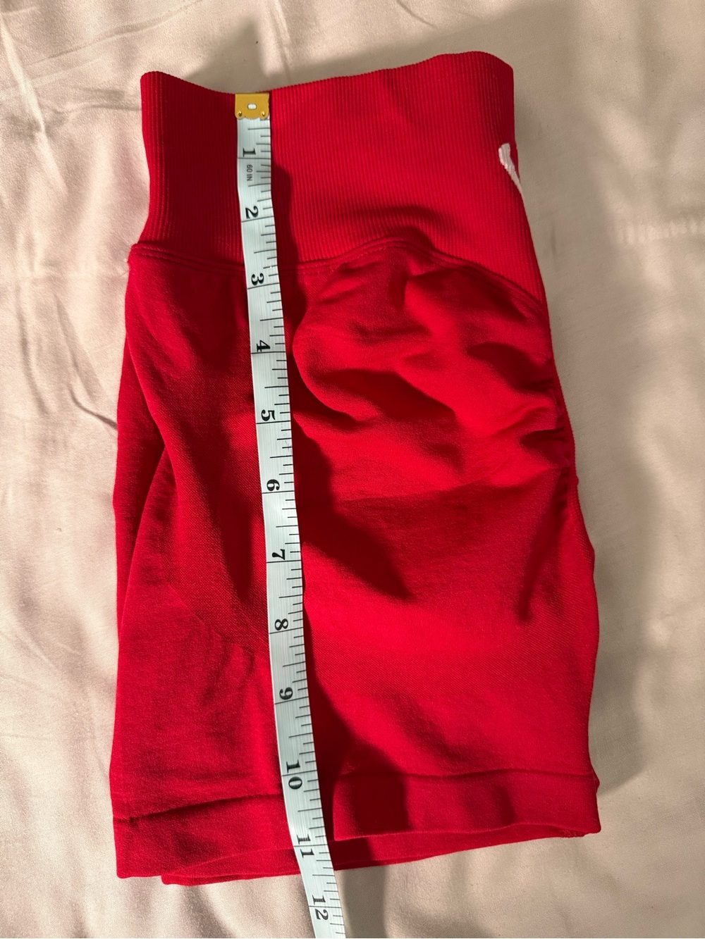 High-Waist Red Seamless Bike Shorts for Women - Picture 7 of 8